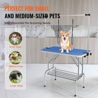 Mesa de Aseo para Mascotas con Dos Brazos y Abrazadera, Estación de Aseo para Perros de 915 x 610 mm, Soporte de Aseo Plegable para Perros Medianos y Pequeños, Incluye Dos Sujetadores de Cadera Si...