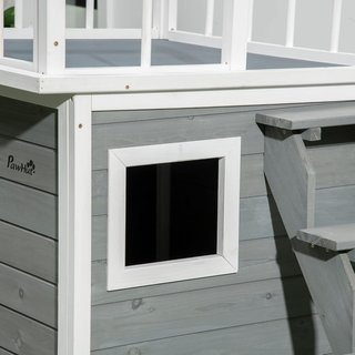 Caseta para Perros de Tamaño Pequeño y Mediano con Terraza, Escalera y Ventana, 121X77X78Cm, Gris Claro