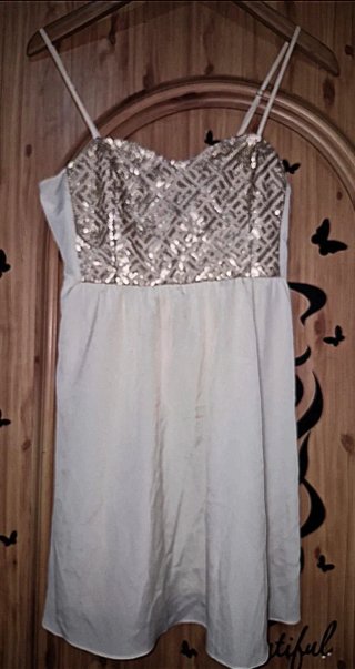 Vestido H&M corto lentejuelas dorado beige