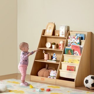 Scaffale in Legno per Bambini a 4 Livelli, Libreria a Sei Strati, Scaffale di Stoccaggio per Neonati, Organizzatore per Libri e Giocattoli, per Camera dei Bambini, Sala Giochi, Giardino...