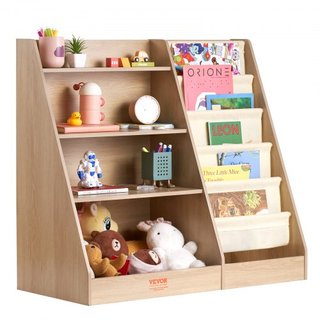 Scaffale in Legno per Bambini a 4 Livelli, Libreria a Sei Strati, Scaffale di Stoccaggio per Neonati, Organizzatore per Libri e Giocattoli, per Camera dei Bambini, Sala Giochi, Giardino...