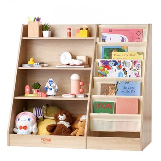 Scaffale in Legno per Bambini a 4 Livelli, Libreria a Sei Strati, Scaffale di Stoccaggio per Neonati, Organizzatore per Libri e Giocattoli, per Camera dei Bambini, Sala Giochi, Giardino...