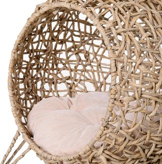 Cesta Elevada para Gatos Hasta 10Kg, Cama para Mascotas de Mimbre Color Madera (Φ52X58Cm)