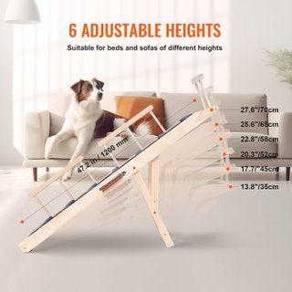 Rampas para Perros, Rampa Plegable para Mascotas para Cama, Rampa Ajustable para Perros Pequeños, Grandes, Viejos y Gatos, Rampa de Madera para Mascotas con Rampa de 120 cm de Largo, Ajustable de ...