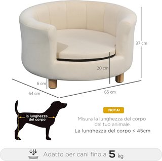Sofá para Perros Acolchado con Respaldo y Cojín Extraíble, Cama para Gato de Interior, 65X64X37 Cm, Crema