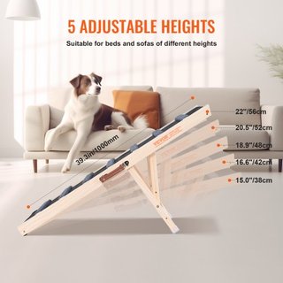 Rampas para Perros, Rampa Plegable para Mascotas para Cama, Rampa Ajustable para Perros Pequeños, Grandes, Viejos y Gatos, Rampa de Madera para Mascotas con Rampa de 100 cm de Largo, Ajustable de ...