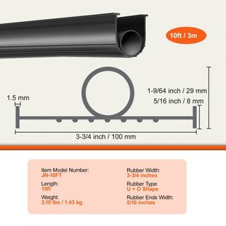 Sellos de Garaje de Caucho en la Parte Inferior, Combinación en Forma de U + O, Sello de Clima para la Parte Inferior de la Puerta de Garaje, Sello Impermeable de 3.05 m, Extremos en T de 8 mm y A...