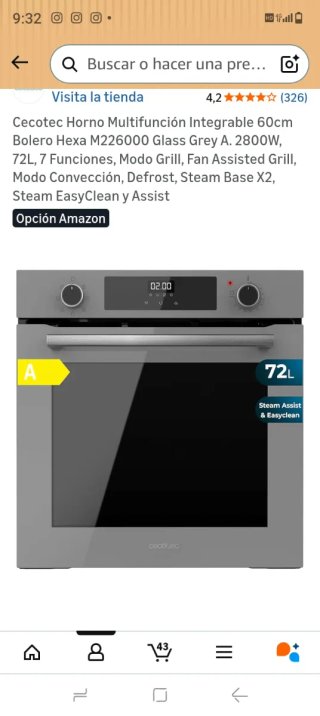 Horno Cecotec Integrable 72L Multifunción