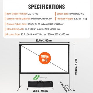 Pantalla de Proyector con Soporte, Pantalla de Película Exterior de 100 pulgadas 16:9 4K 1080 HD con Soporte, Pantalla de Proyección Sin Arrugas con Patas de Barra y Bolsa de Transporte, para Cine...