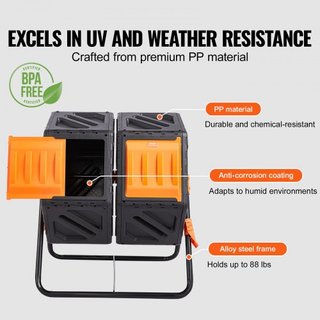 Bin de Compostaje, Tumbler de Compostaje de Doble Cámara de 140.1L, Dos Cámaras Rotativas de Alto Volumen con 2 Puertas Deslizantes y Estructura de Acero, Bin de Compostaje Libre de BPA para Jardí...