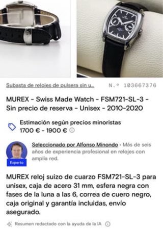 Nuevo, hecho en Suiza, reloj de cuarzo Murex Moonp