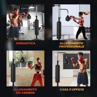 Saco de Boxeo de Suelo 4 en 1 con 2 Speedball, Barra Giratoria para Reflejos y Saco de Boxeo, Altura Ajustable de 160-230 cm, Negro
