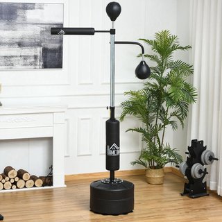 Saco de Boxeo de Suelo 4 en 1 con 2 Speedball, Barra Giratoria para Reflejos y Saco de Boxeo, Altura Ajustable de 160-230 cm, Negro