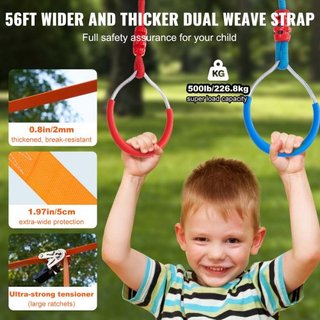 Curso de Obstáculos Ninja Warrior para Niños, 2 x 56 pies de Slacklines a Prueba de Clima, Línea de Mono con Capacidad de Carga de 500 lbs, Equipo de Juego al Aire Libre, Juguetes de Patio, Set de...