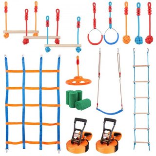Curso de Obstáculos Ninja Warrior para Niños, 2 x 56 pies de Slacklines a Prueba de Clima, Línea de Mono con Capacidad de Carga de 500 lbs, Equipo de Juego al Aire Libre, Juguetes de Patio, Set de...