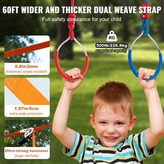 Curso de Obstáculos Ninja Warrior para Niños, 2 x 60 pies de Cuerdas Slackline Impermeables, Línea de Mono con Capacidad de Carga de 500 lbs, Equipo de Juego al Aire Libre, Set de Entrenamiento de...
