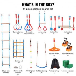 Curso de Obstáculos Ninja Warrior para Niños, 2 x 60 pies de Cuerdas Slackline Impermeables, Línea de Mono con Capacidad de Carga de 500 lbs, Equipo de Juego al Aire Libre, Set de Entrenamiento de...
