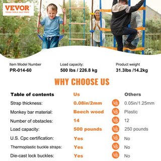 Curso de Obstáculos Ninja Warrior para Niños, 2 x 60 pies de Cuerdas Slackline Impermeables, Línea de Mono con Capacidad de Carga de 500 lbs, Equipo de Juego al Aire Libre, Set de Entrenamiento de...