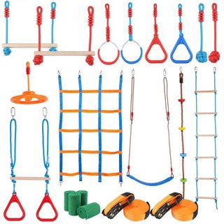 Curso de Obstáculos Ninja Warrior para Niños, 2 x 60 pies de Cuerdas Slackline Impermeables, Línea de Mono con Capacidad de Carga de 500 lbs, Equipo de Juego al Aire Libre, Set de Entrenamiento de...