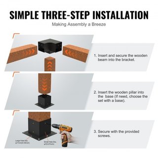 Kit di Supporto per Pergola 6''x6'' (Dimensioni Interne 5.6x5.6), 4pz Supporti Angolo a 3 Vie ad Alta Resistenza per Lavori in Legno DIY, Kit di Base per Palo di Installazione Facile per Gazebo...