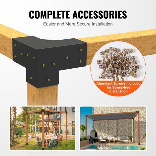 Kit de Soporte para Pérgola 10.2 cm x 10.2 cm, Tamaño Interno 9.1 cm x 9.1 cm 4pcs Soporte de Esquina de 3 Vías de Alta Resistencia para Trabajos en Madera DIY, Instalación Fácil de Vigas de Mader...