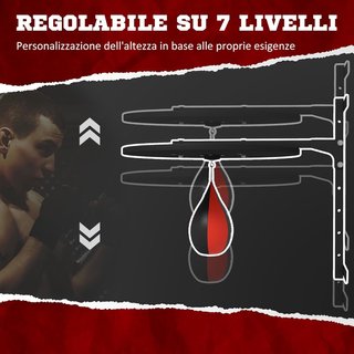 Bola de Boxeo de Pared, Speed Bag Giratoria a 360° y Ajustable en 7 Niveles de Altura, Bolsa de Boxeo con Bomba Incluida, para Casa, Gimnasio, Entrenamiento, Negro y Rojo
