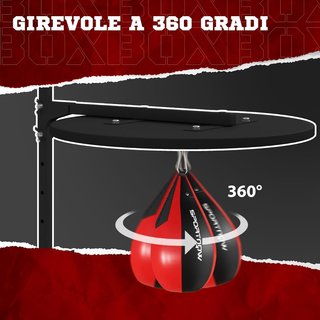 Bola de Boxeo de Pared, Speed Bag Giratoria a 360° y Ajustable en 7 Niveles de Altura, Bolsa de Boxeo con Bomba Incluida, para Casa, Gimnasio, Entrenamiento, Negro y Rojo