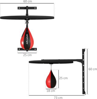 Bola de Boxeo de Pared, Speed Bag Giratoria a 360° y Ajustable en 7 Niveles de Altura, Bolsa de Boxeo con Bomba Incluida, para Casa, Gimnasio, Entrenamiento, Negro y Rojo