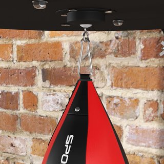 Bola de Boxeo de Pared, Speed Bag Giratoria a 360° y Ajustable en 7 Niveles de Altura, Bolsa de Boxeo con Bomba Incluida, para Casa, Gimnasio, Entrenamiento, Negro y Rojo