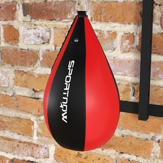 Bola de Boxeo de Pared, Speed Bag Giratoria a 360° y Ajustable en 7 Niveles de Altura, Bolsa de Boxeo con Bomba Incluida, para Casa, Gimnasio, Entrenamiento, Negro y Rojo