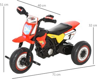 Triciclo para Niños Estilo Moto a Pedales Con Luces y Sonidos, 3 Ruedas Anchas, Edad 18-36 Meses, 71X40X51Cm, Rojo