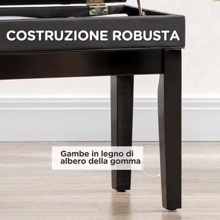 Banco de Piano con Altura Ajustable y Compartimento, Banco de Piano de Madera y Piel Sintética PU, 63X35X46-56Cm, Negro