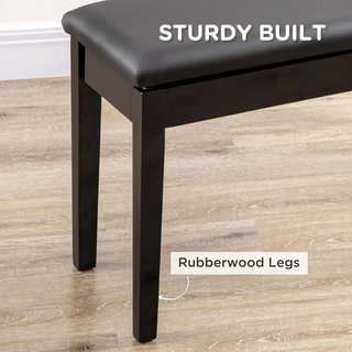 Banco de Piano con Compartimento, Banco de Piano de Madera y Cuero Sintético PU, 75X35X49Cm, Negro