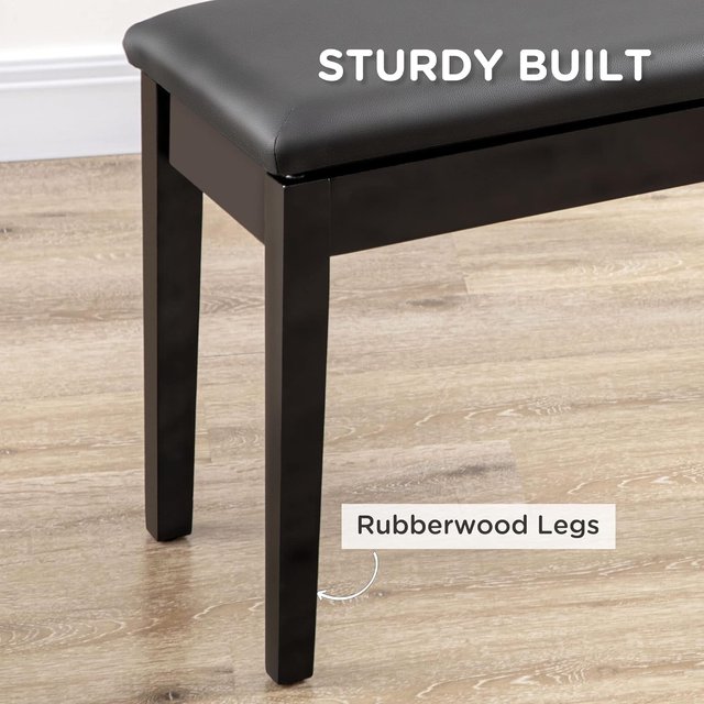 Banco de Piano con Compartimento, Banco de Piano de Madera y Cuero Sintético PU, 75X35X49Cm, Negro