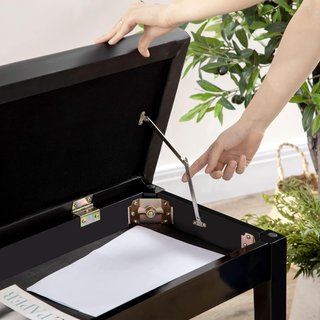 Banco de Piano con Compartimento, Banco de Piano de Madera y Cuero Sintético PU, 75X35X49Cm, Negro