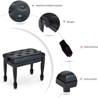 Banco de Piano con Altura Ajustable 45-55Cm, en Madera y Piel PU Negra