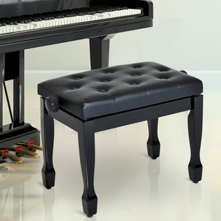 Banco de Piano con Altura Ajustable 45-55Cm, en Madera y Piel PU Negra