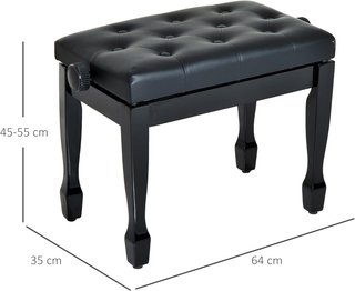 Banco de Piano con Altura Ajustable 45-55Cm, en Madera y Piel PU Negra
