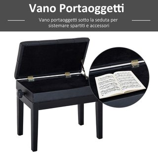 Taburete Banco Silla para Piano con Compartimento de Almacenamiento Altura Ajustable