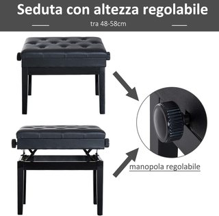 Taburete Banco Silla para Piano con Compartimento de Almacenamiento Altura Ajustable