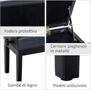 Taburete Banco Silla para Piano con Compartimento de Almacenamiento Altura Ajustable