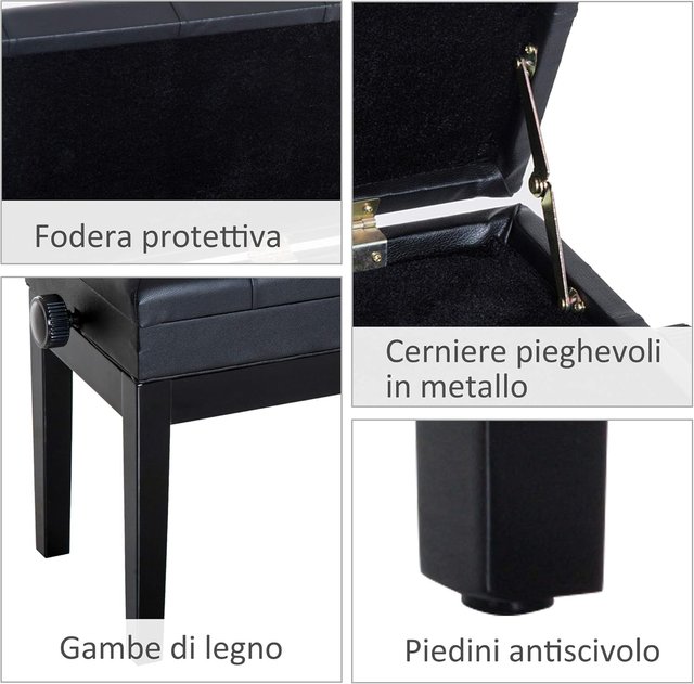 Taburete Banco Silla para Piano con Compartimento de Almacenamiento Altura Ajustable