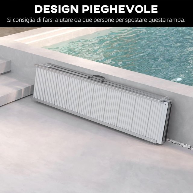 Rampa para Silla de Ruedas y Scooter para Discapacitados Plegable, Aleación de Aluminio Antideslizante Capacidad 272 Kg, 305X73.5X5 Cm, Plata