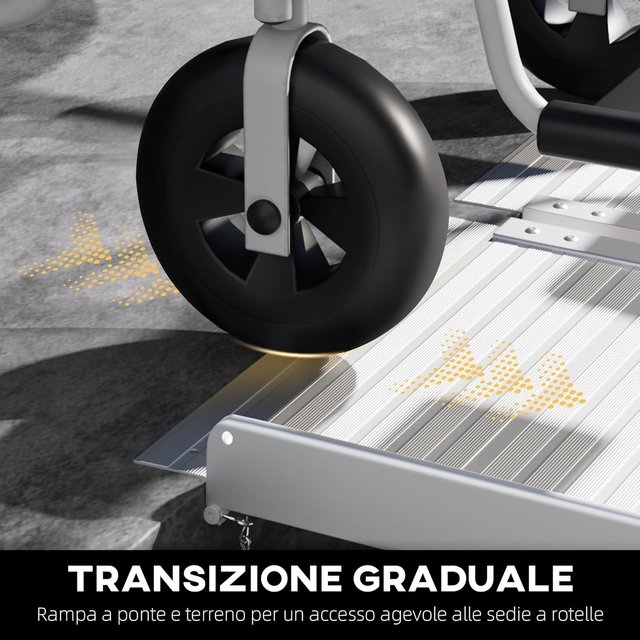 Rampa para Silla de Ruedas y Scooter para Discapacitados Plegable, Aleación de Aluminio Antideslizante Capacidad 272 Kg, 305X73.5X5 Cm, Plata