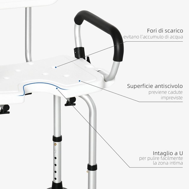 Silla de Ducha para Ancianos, Discapacitados y Mujeres Embarazadas Acolchada con Forma en U, 54X52X70-82Cm, Blanco