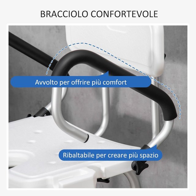 Silla de Ducha para Ancianos, Discapacitados y Mujeres Embarazadas Acolchada con Forma en U, 54X52X70-82Cm, Blanco