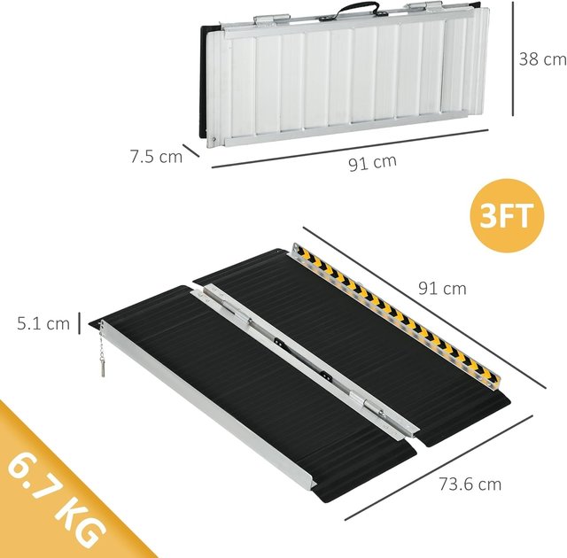 Rampa para Silla de Ruedas Plegable en Aleación de Aluminio, Rampa para Discapacitados con Deflectores y Adhesivos, 91X73.6X5.1 Cm, Negro