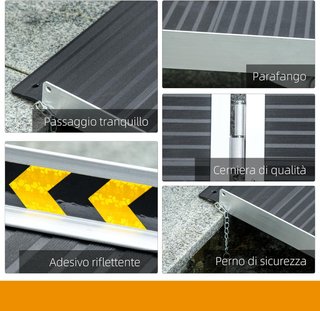 Rampa para Silla de Ruedas Plegable en Aleación de Aluminio, Rampa para Discapacitados con Deflectores y Adhesivos, 91X73.6X5.1 Cm, Negro