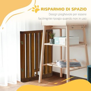 Puerta Plegable para Perros de 3 Paneles con Patas Antideslizantes para Pasillos, Escaleras y Habitaciones, de Madera de Pino, 181X35X76 Cm, Marrón Oscuro
