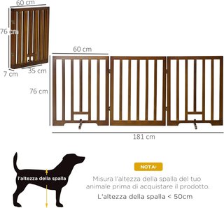 Puerta Plegable para Perros de 3 Paneles con Patas Antideslizantes para Pasillos, Escaleras y Habitaciones, de Madera de Pino, 181X35X76 Cm, Marrón Oscuro